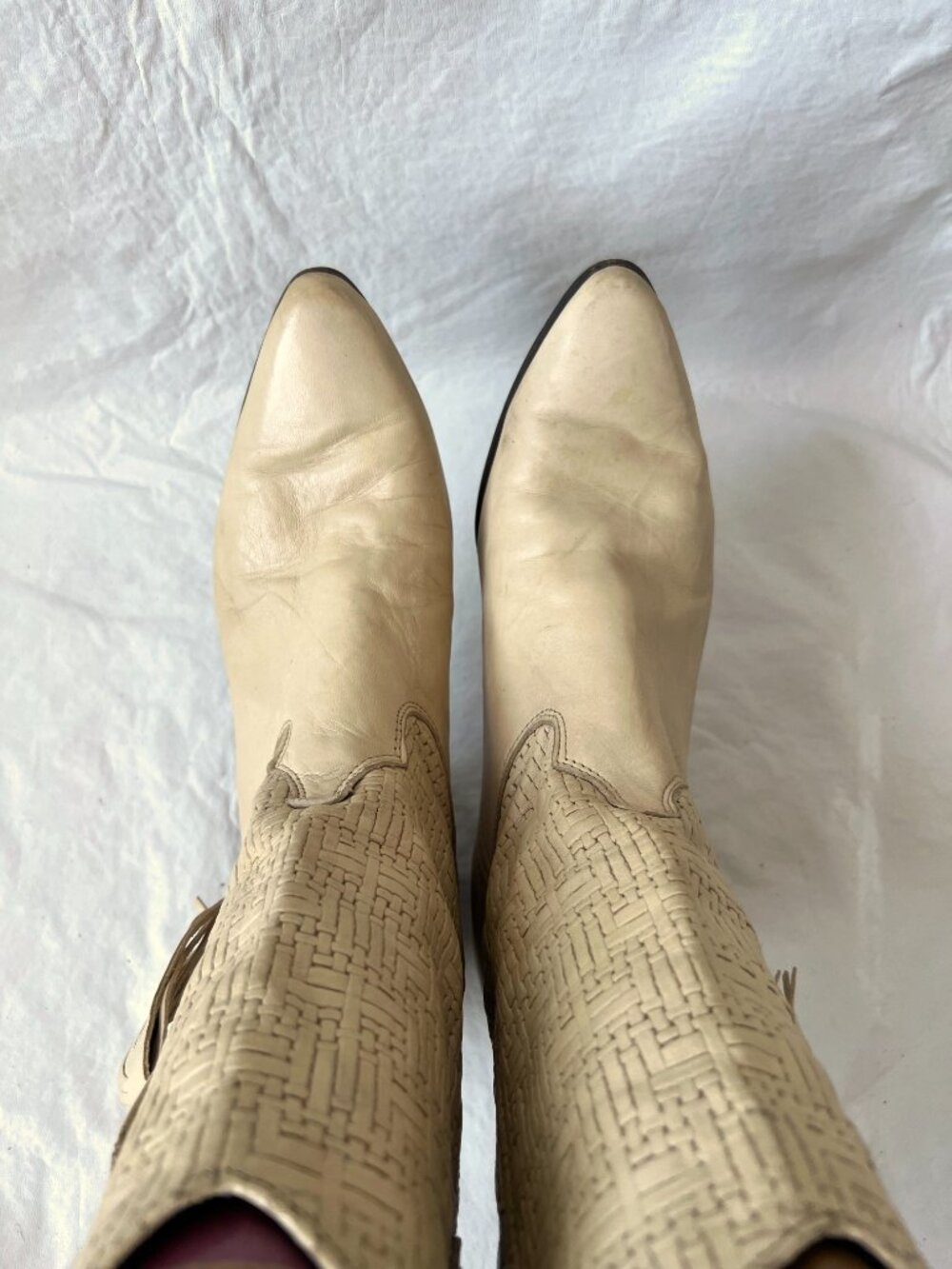 Vintage western boots Laredo cream leather basket weave womens 10 almond toe - Picture 5 of 15